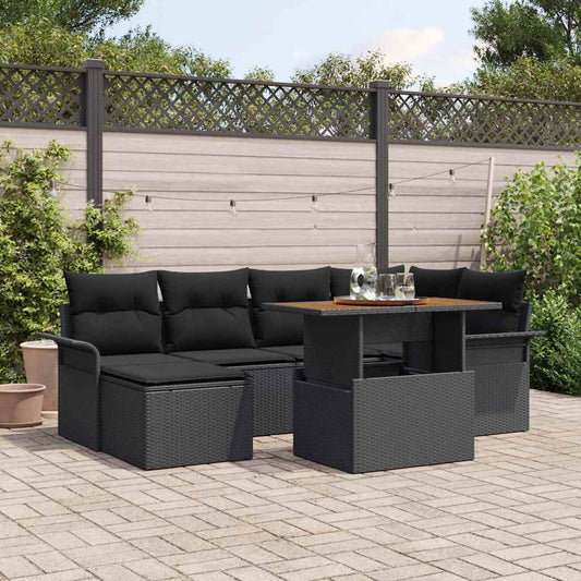Kerti Kanapé Szett tárolóval 7 pcs Fekete Poli rattan