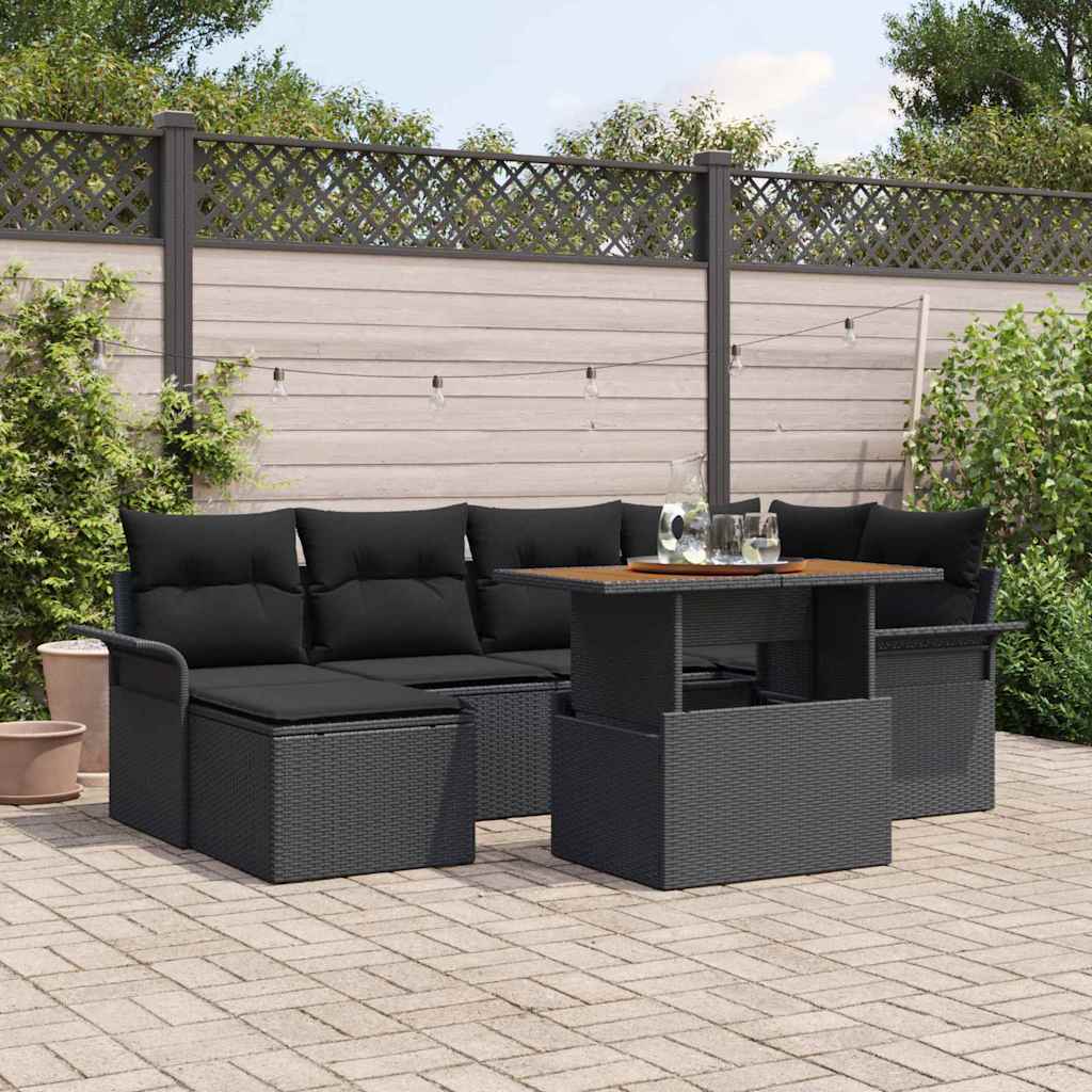 Kerti Kanapé Szett tárolóval 7 pcs Fekete Poli rattan
