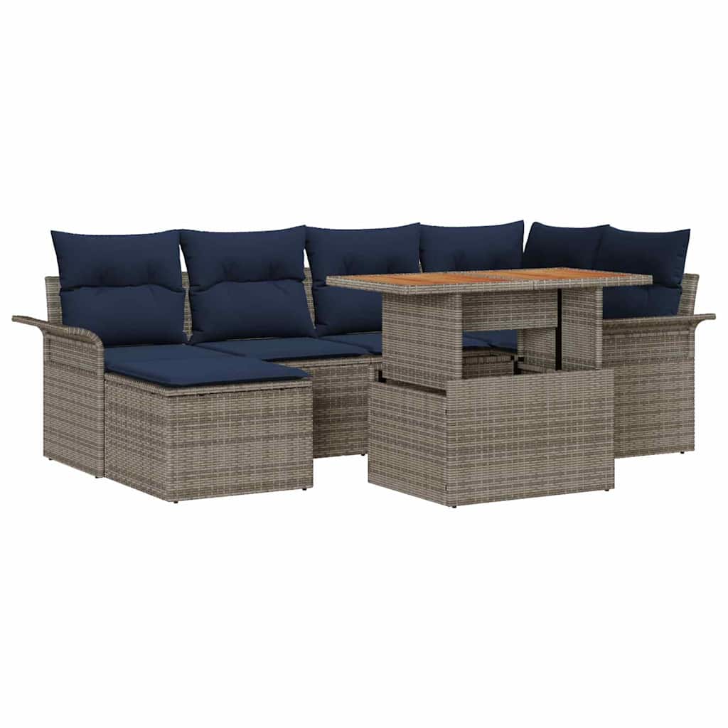 Kerti Kanapé Szett tárolóval 7 pcs Szürke Poli rattan