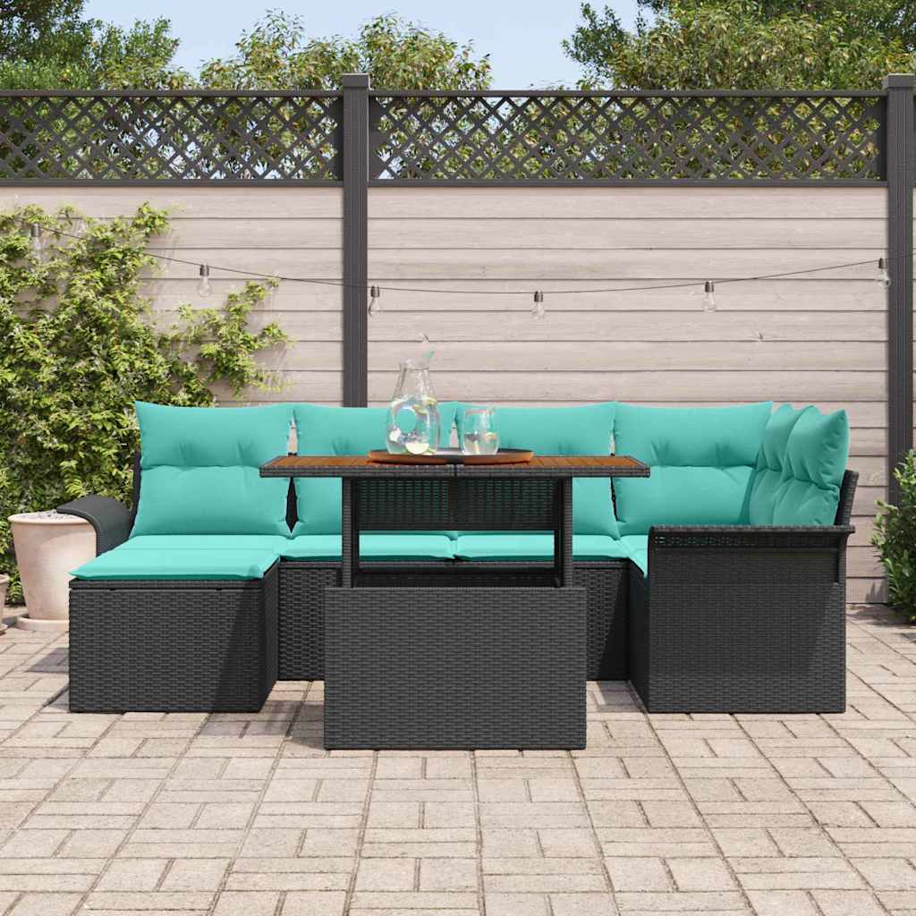 Kerti Kanapé Szett tárolóval 7 pcs Fekete Poli rattan
