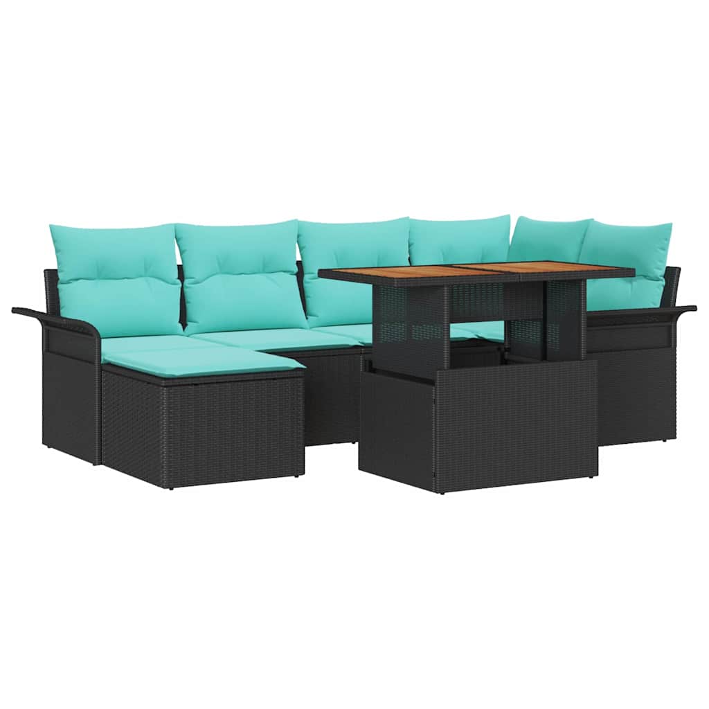 Kerti Kanapé Szett tárolóval 7 pcs Fekete Poli rattan