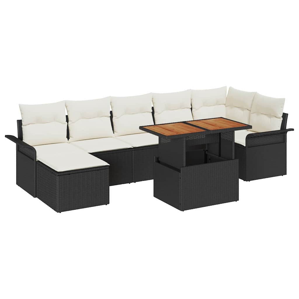Kerti Kanapé Szett tárolóval 8 pcs Fekete Poli rattan