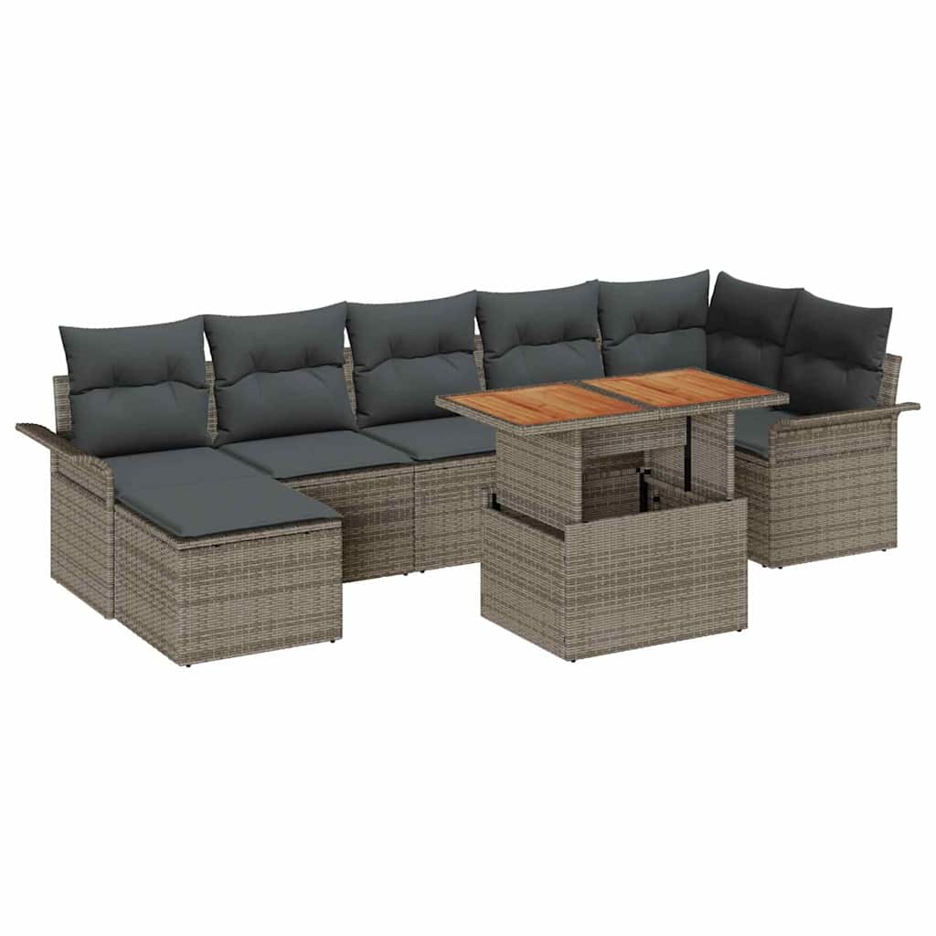 Kerti Kanapé Szett tárolóval 8 pcs Szürke Poli rattan
