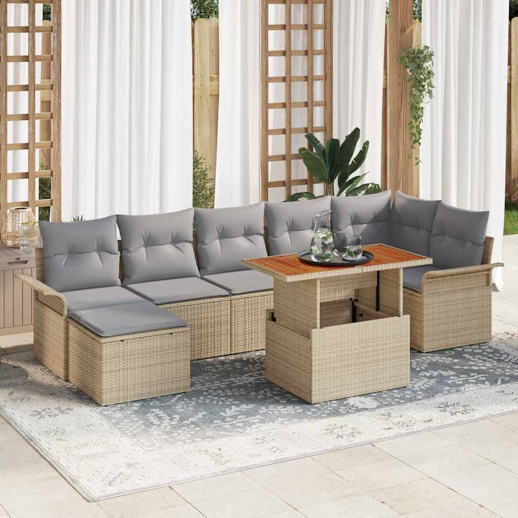 Kerti Kanapé Szett tárolóval 8 pcs Bézs Poli rattan