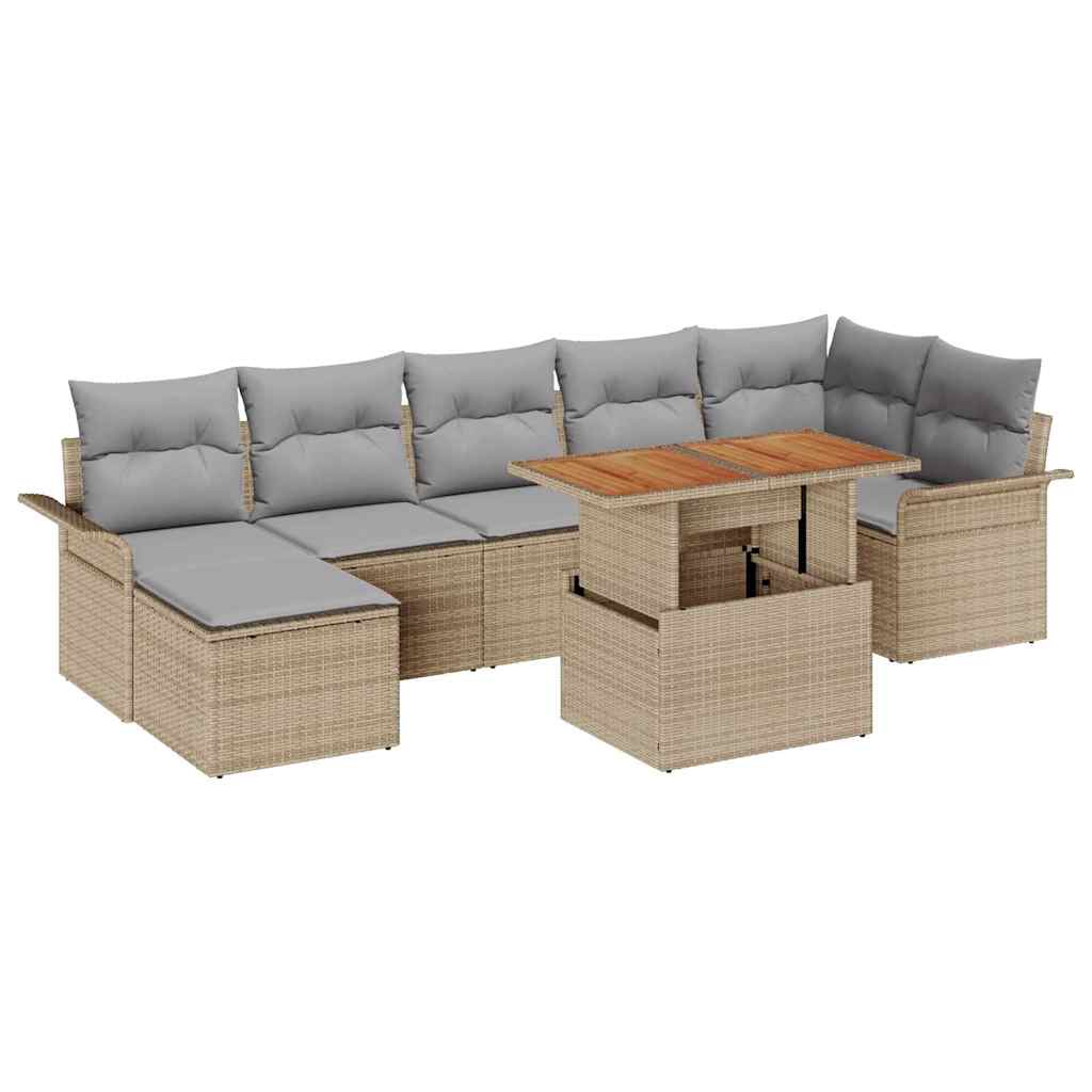 Kerti Kanapé Szett tárolóval 8 pcs Bézs Poli rattan