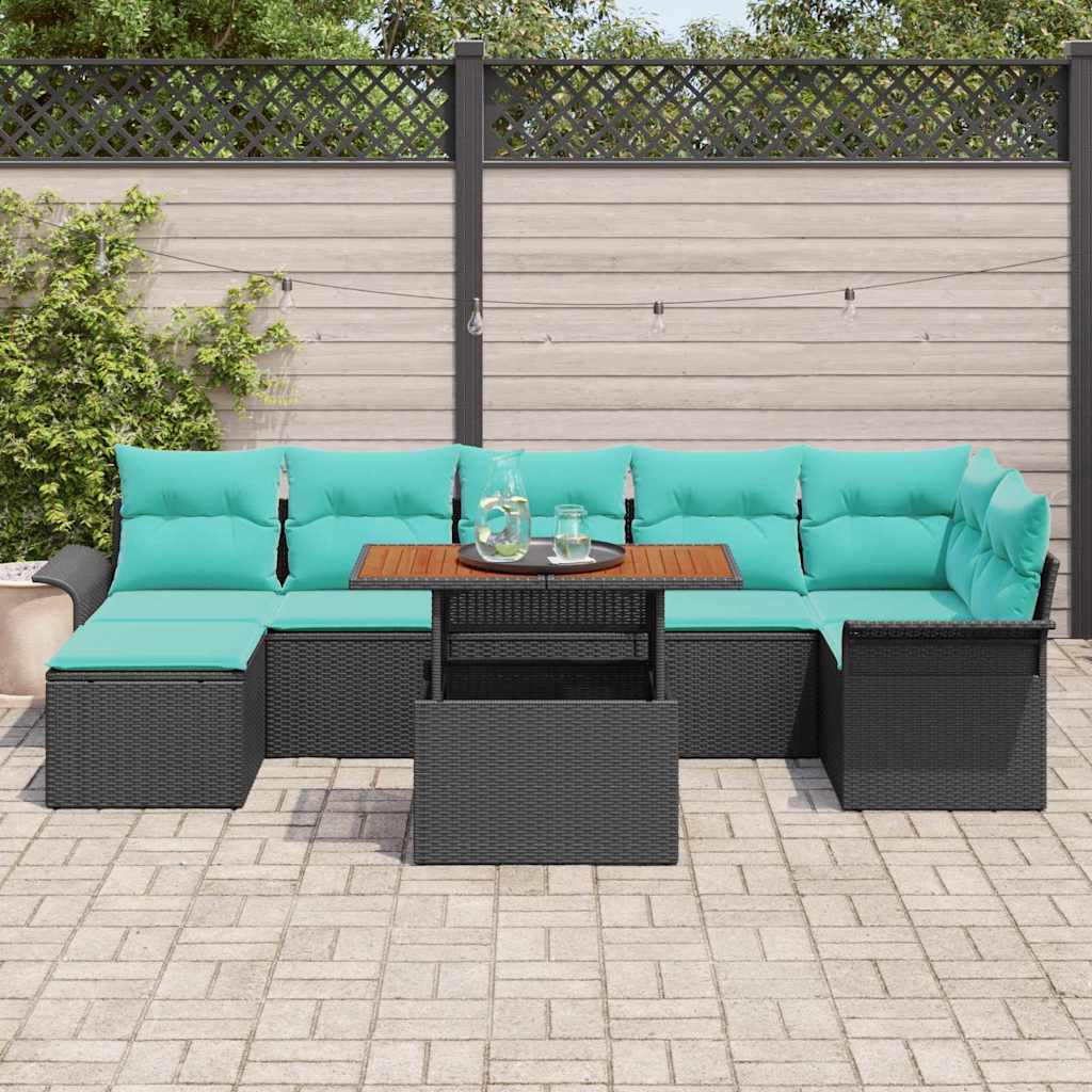 Kerti Kanapé Szett tárolóval 8 pcs Fekete Poli rattan