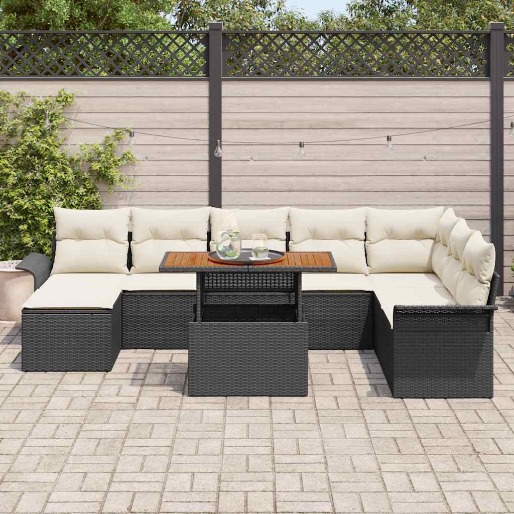Kerti Kanapé Szett tárolóval 9 pcs Fekete Poli rattan