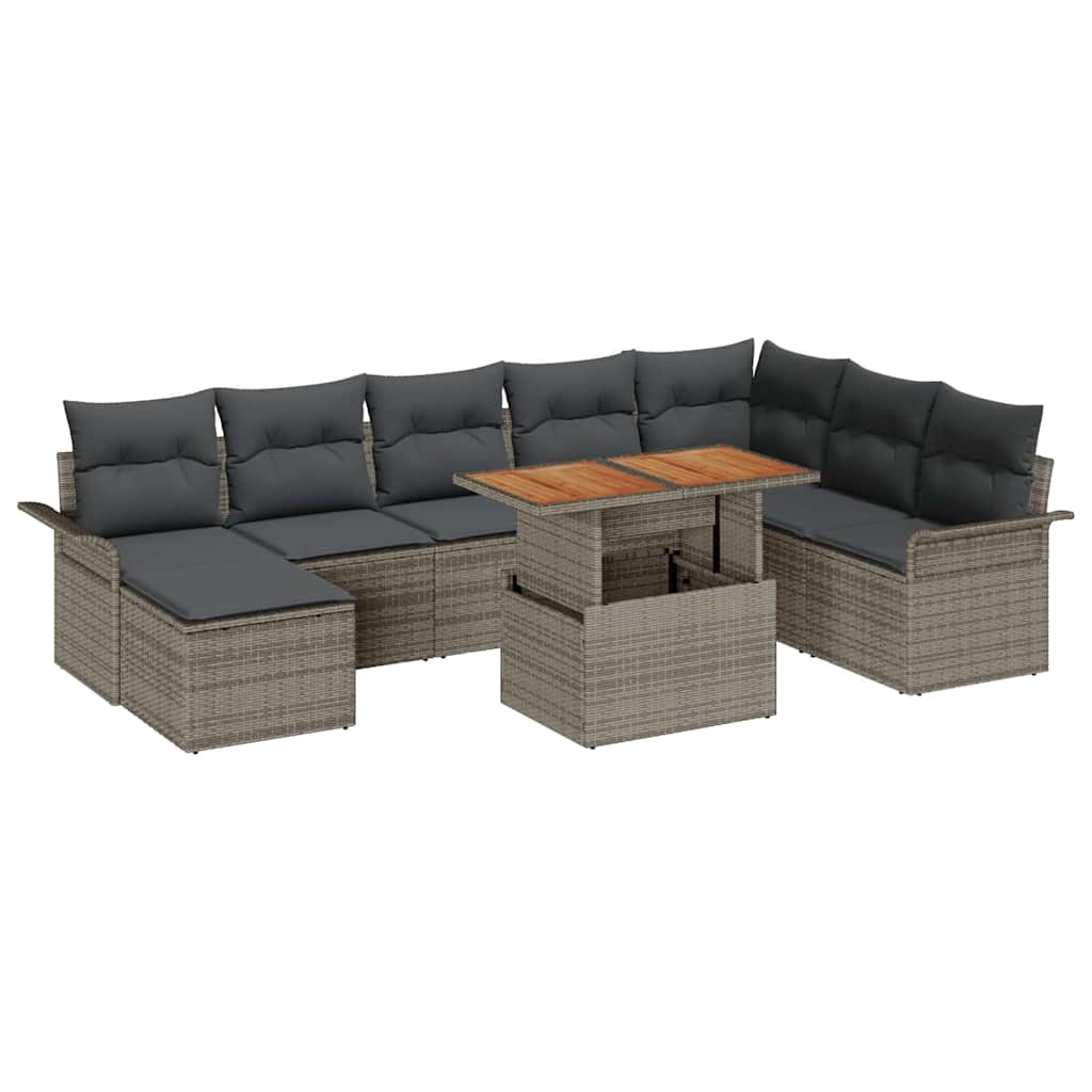 Kerti Kanapé Szett tárolóval 9 pcs Szürke Poli rattan