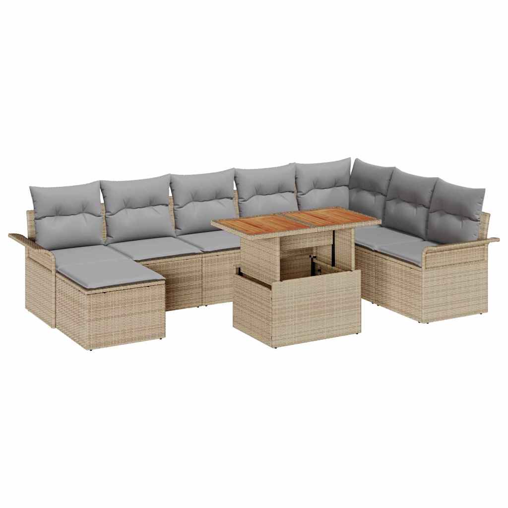 Kerti Kanapé Szett tárolóval 9 pcs Bézs Poli rattan
