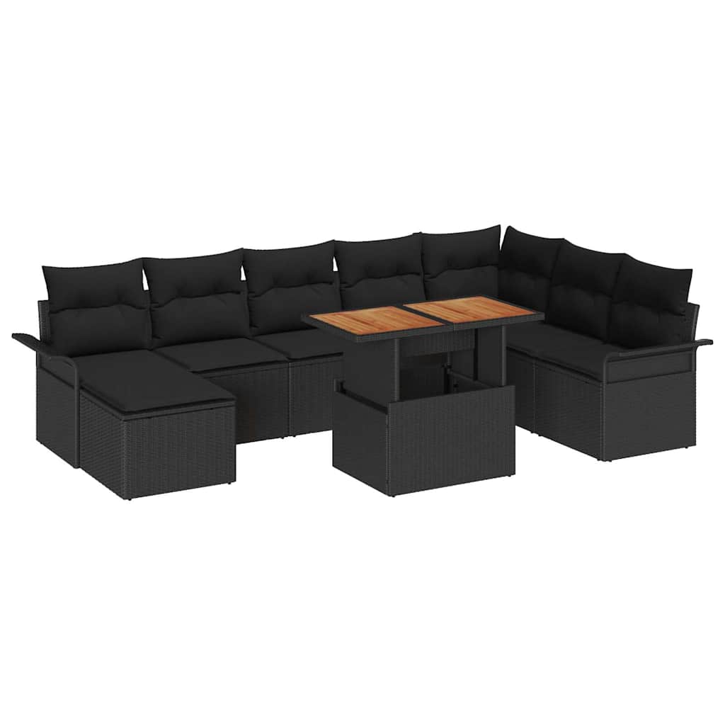 Kerti Kanapé Szett tárolóval 9 pcs Fekete Poli rattan