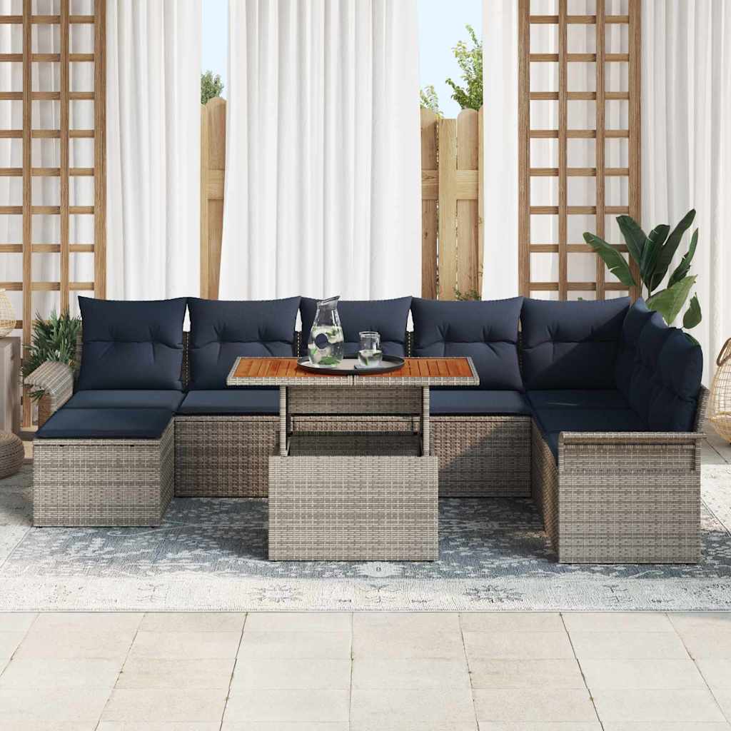 Kerti Kanapé Szett tárolóval 9 pcs Szürke Poli rattan