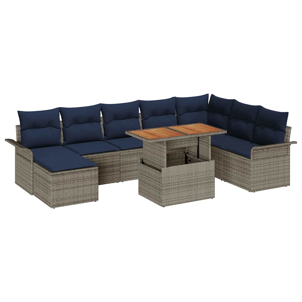 Kerti Kanapé Szett tárolóval 9 pcs Szürke Poli rattan