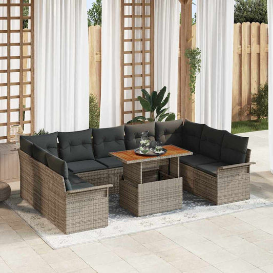 Kerti Kanapé Szett tárolóval 10 pcs Szürke Poli rattan