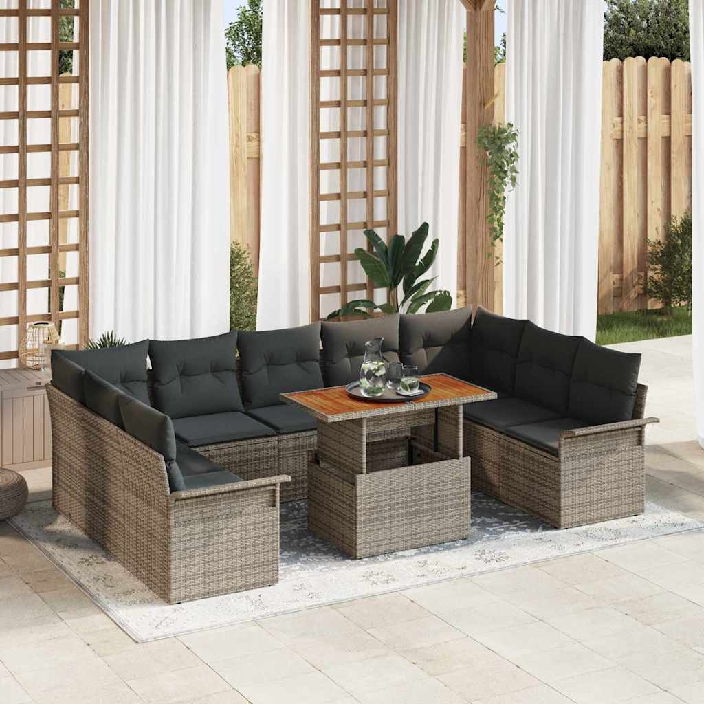 Kerti Kanapé Szett tárolóval 10 pcs Szürke Poli rattan