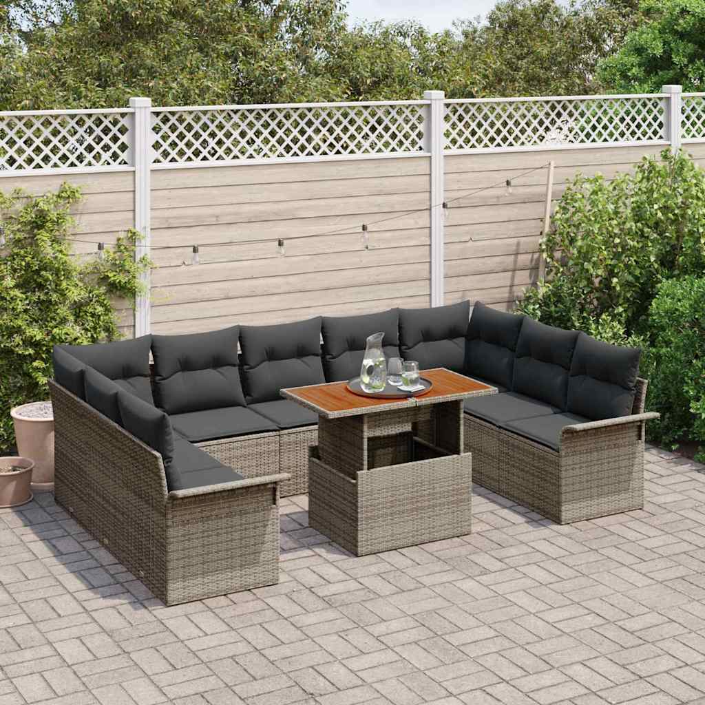 Kerti Kanapé Szett tárolóval 10 pcs Szürke Poli rattan