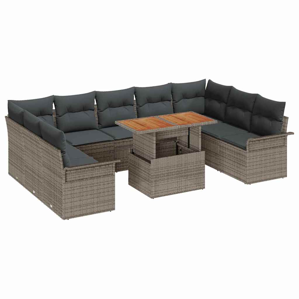 Kerti Kanapé Szett tárolóval 10 pcs Szürke Poli rattan