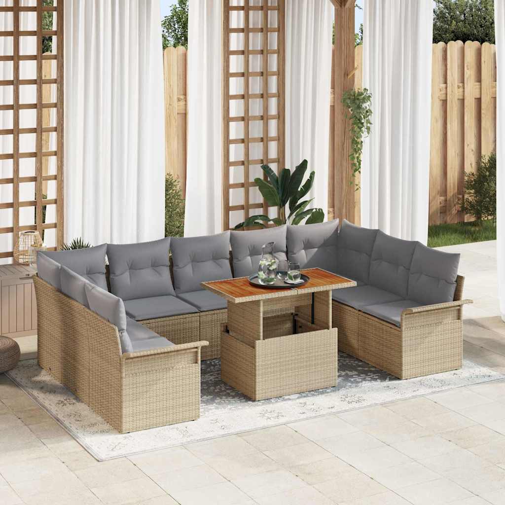 Kerti Kanapé Szett tárolóval 10 pcs Bézs Poli rattan