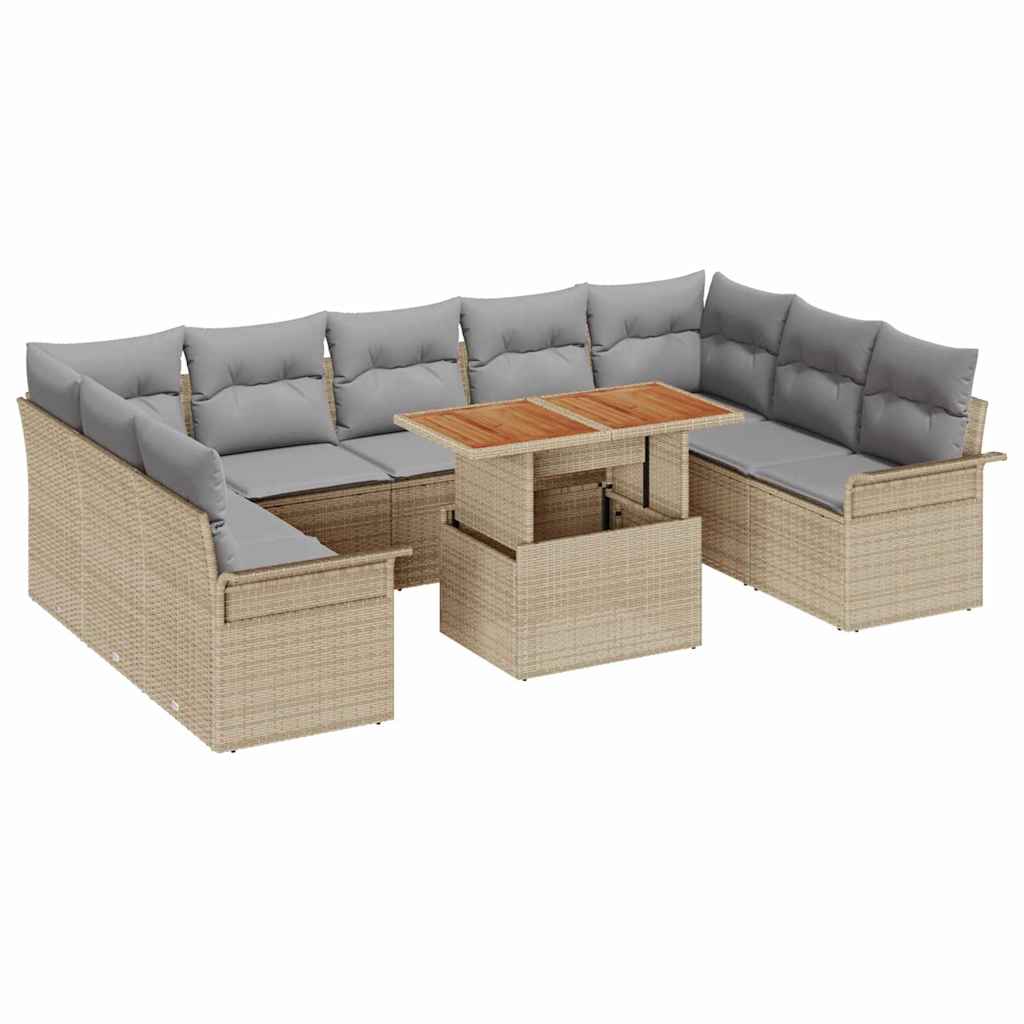 Kerti Kanapé Szett tárolóval 10 pcs Bézs Poli rattan