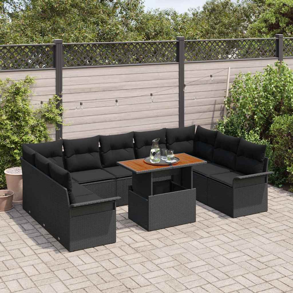 Kerti Kanapé Szett tárolóval 10 pcs Fekete Poli rattan