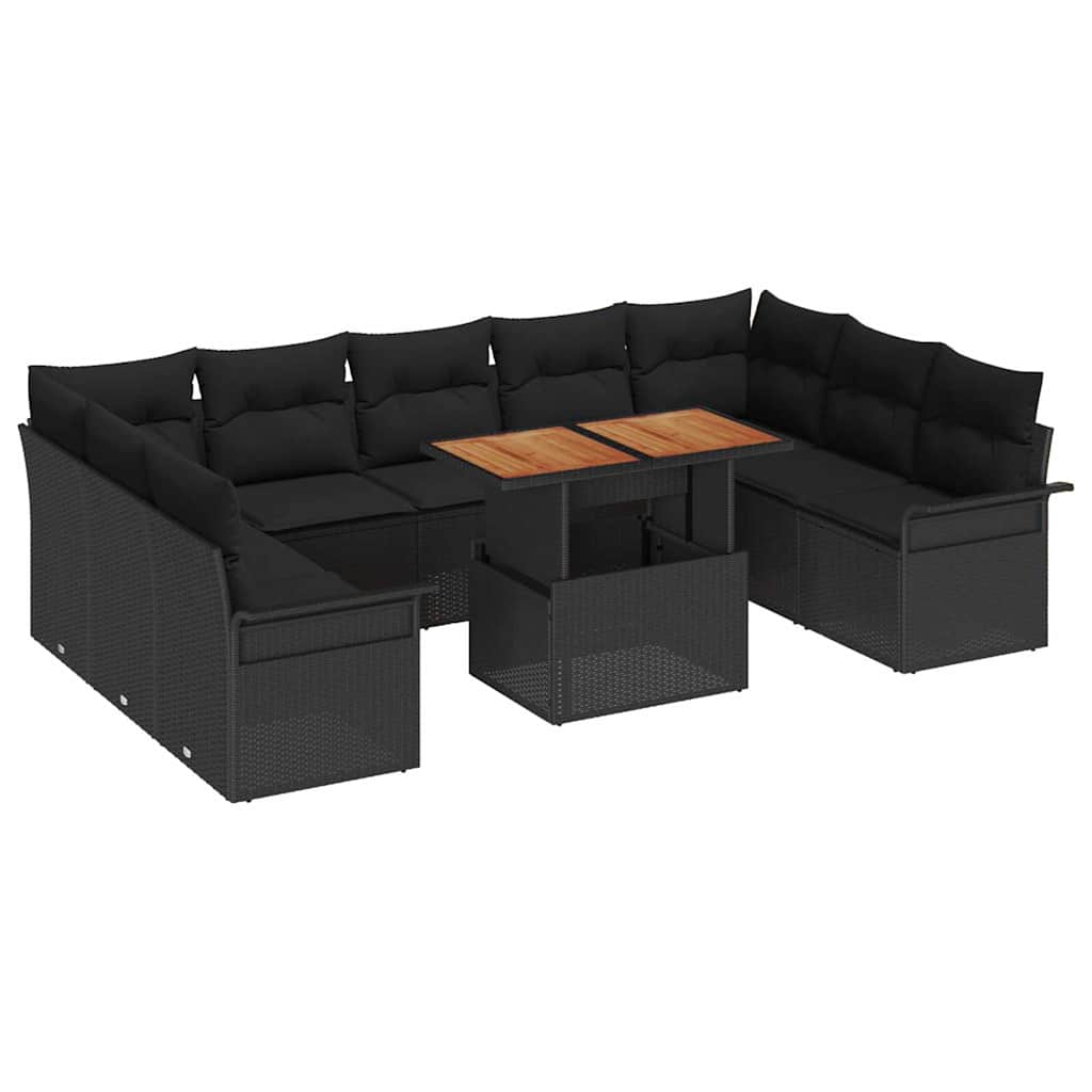Kerti Kanapé Szett tárolóval 10 pcs Fekete Poli rattan