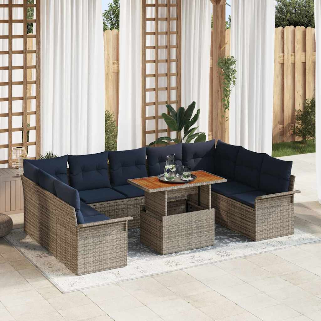 Kerti Kanapé Szett tárolóval 10 pcs Szürke Poli rattan
