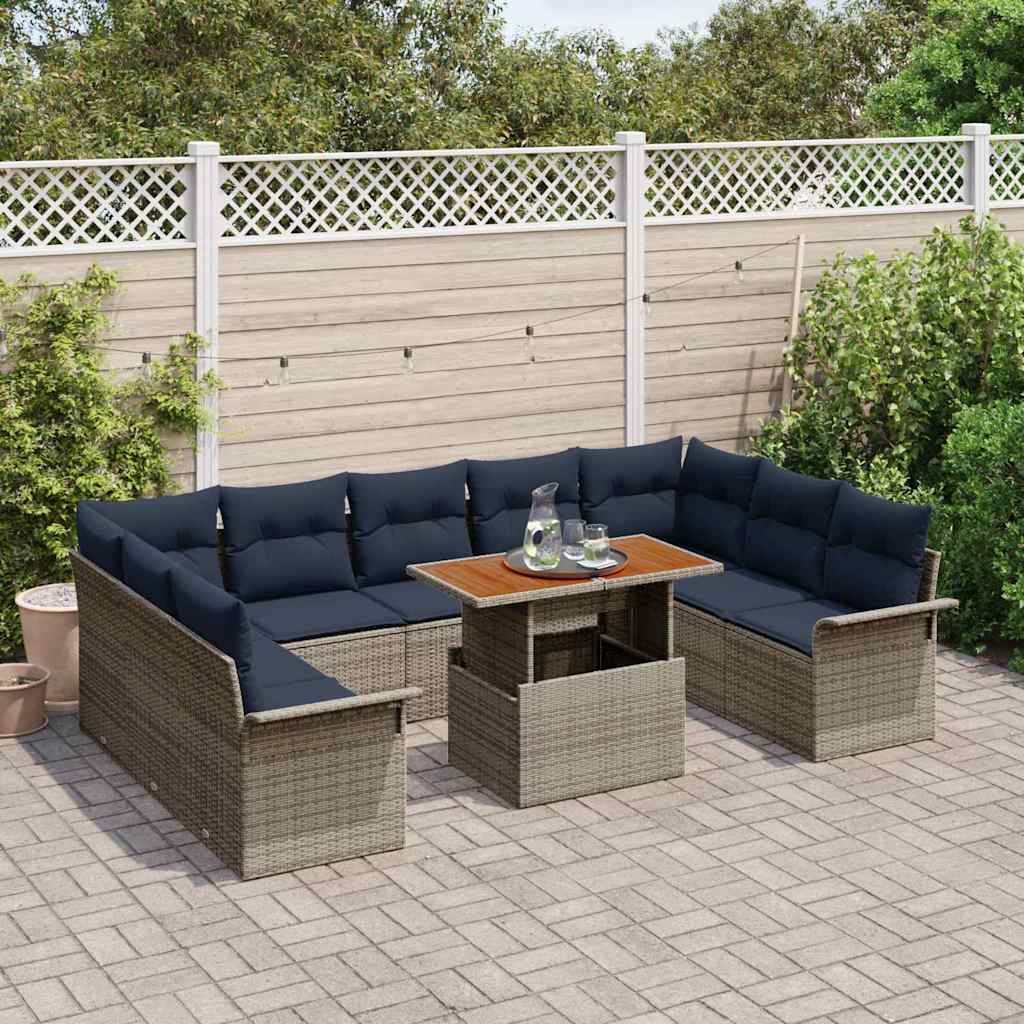 Kerti Kanapé Szett tárolóval 10 pcs Szürke Poli rattan