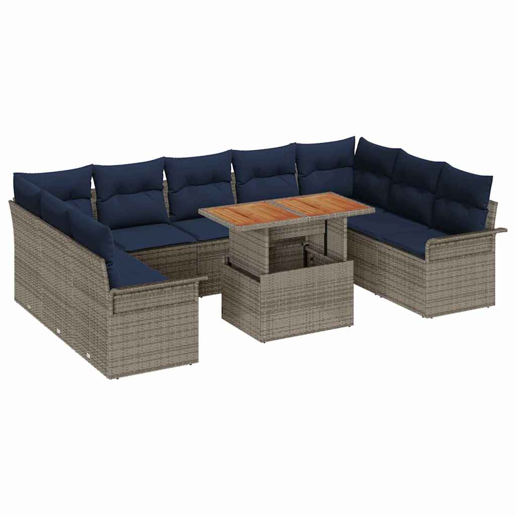 Kerti Kanapé Szett tárolóval 10 pcs Szürke Poli rattan