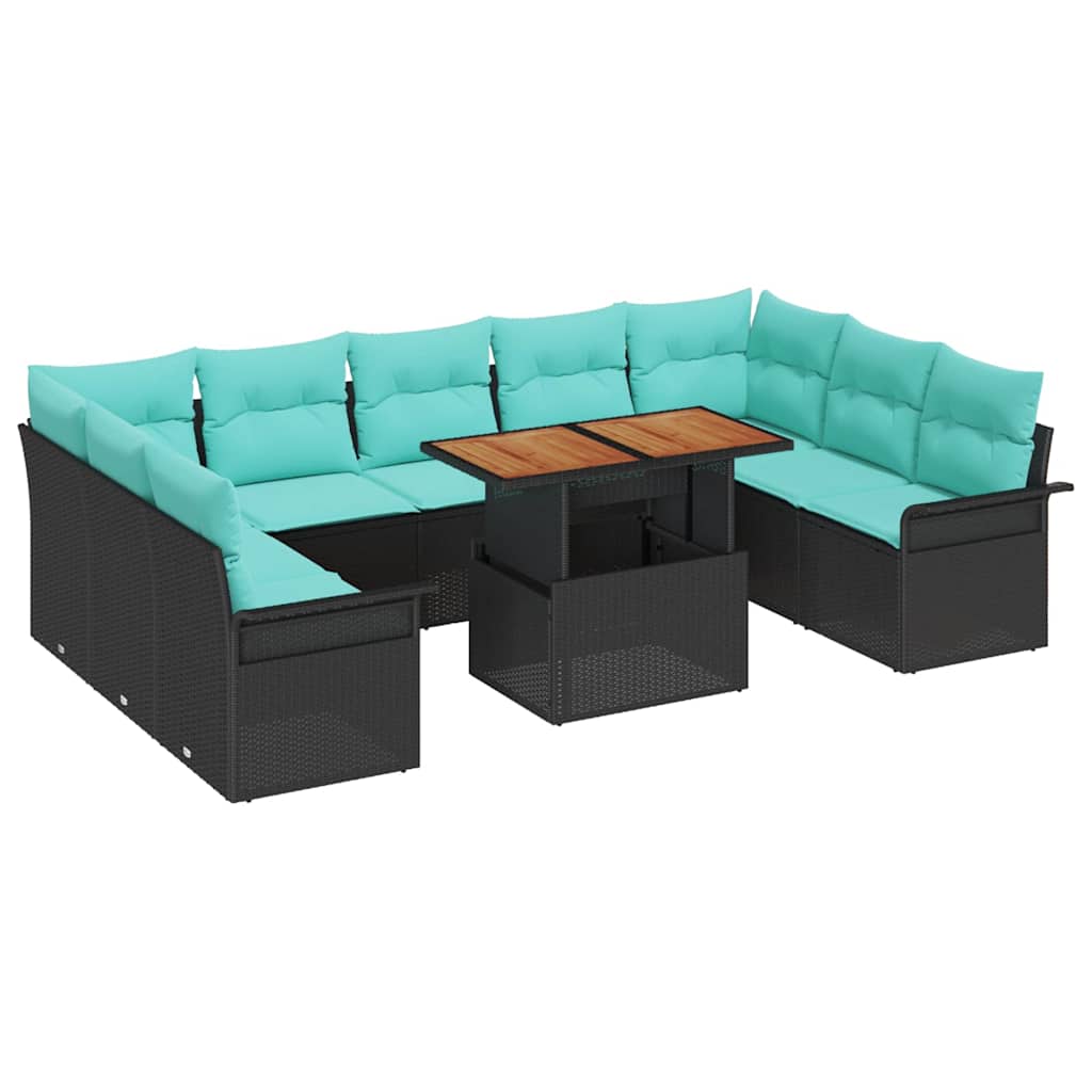 Kerti Kanapé Szett tárolóval 10 pcs Fekete Poli rattan