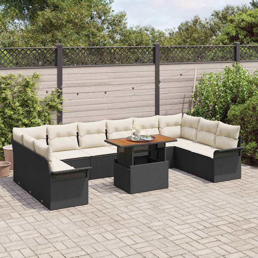 Kerti Kanapé Szett tárolóval 9 pcs Fekete Poli rattan