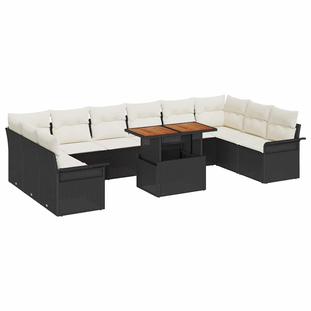 Kerti Kanapé Szett tárolóval 9 pcs Fekete Poli rattan