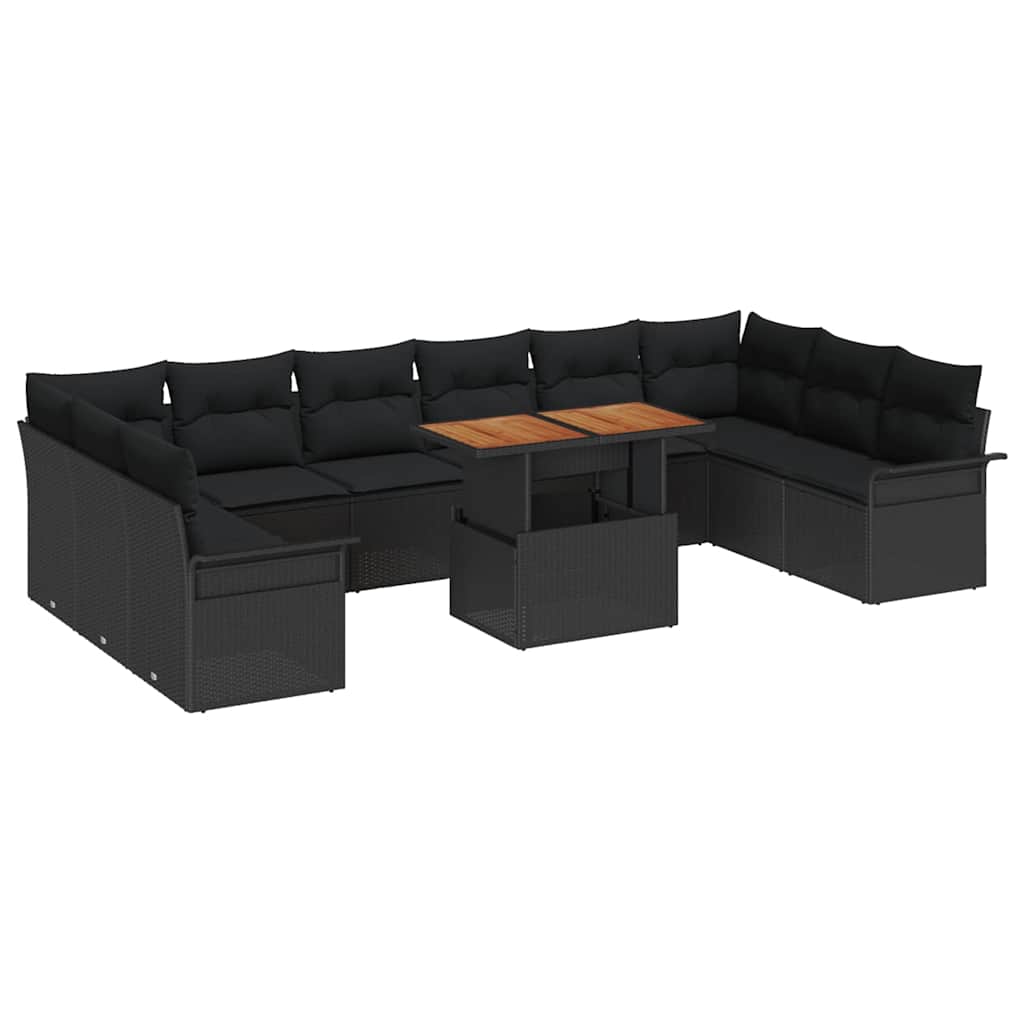 Kerti Kanapé Szett tárolóval 9 pcs Fekete Poli rattan