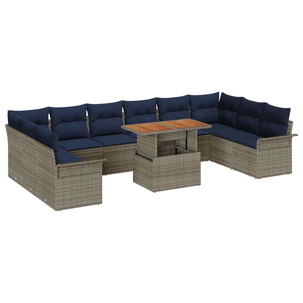 Kerti Kanapé Szett tárolóval 11 pcs Szürke Poli rattan