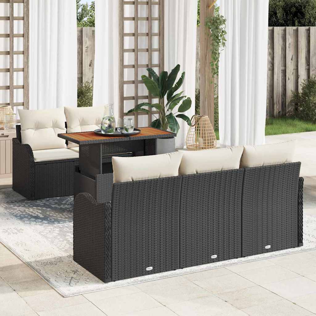 Kerti Kanapé Szett tárolóval 6 pcs Fekete Poli rattan