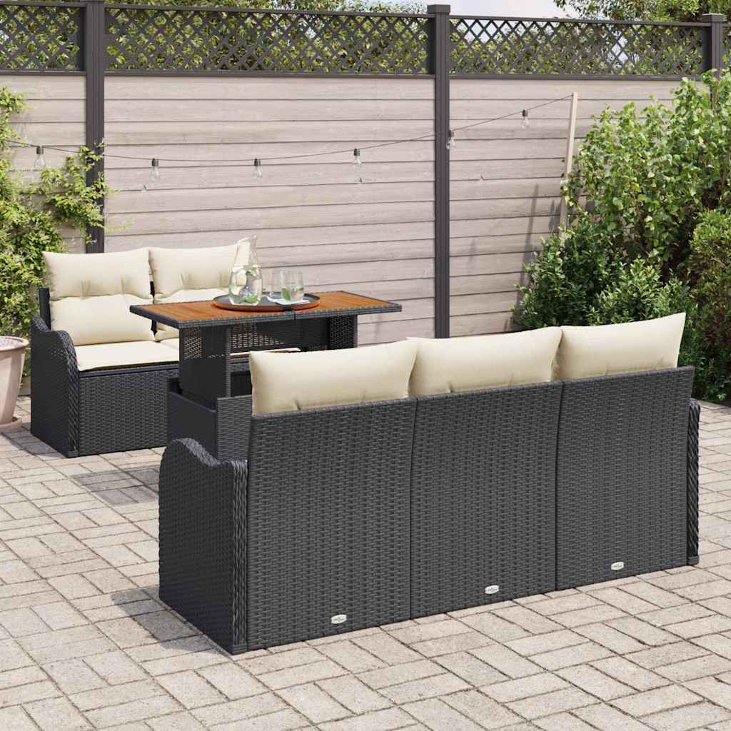 Kerti Kanapé Szett tárolóval 6 pcs Fekete Poli rattan