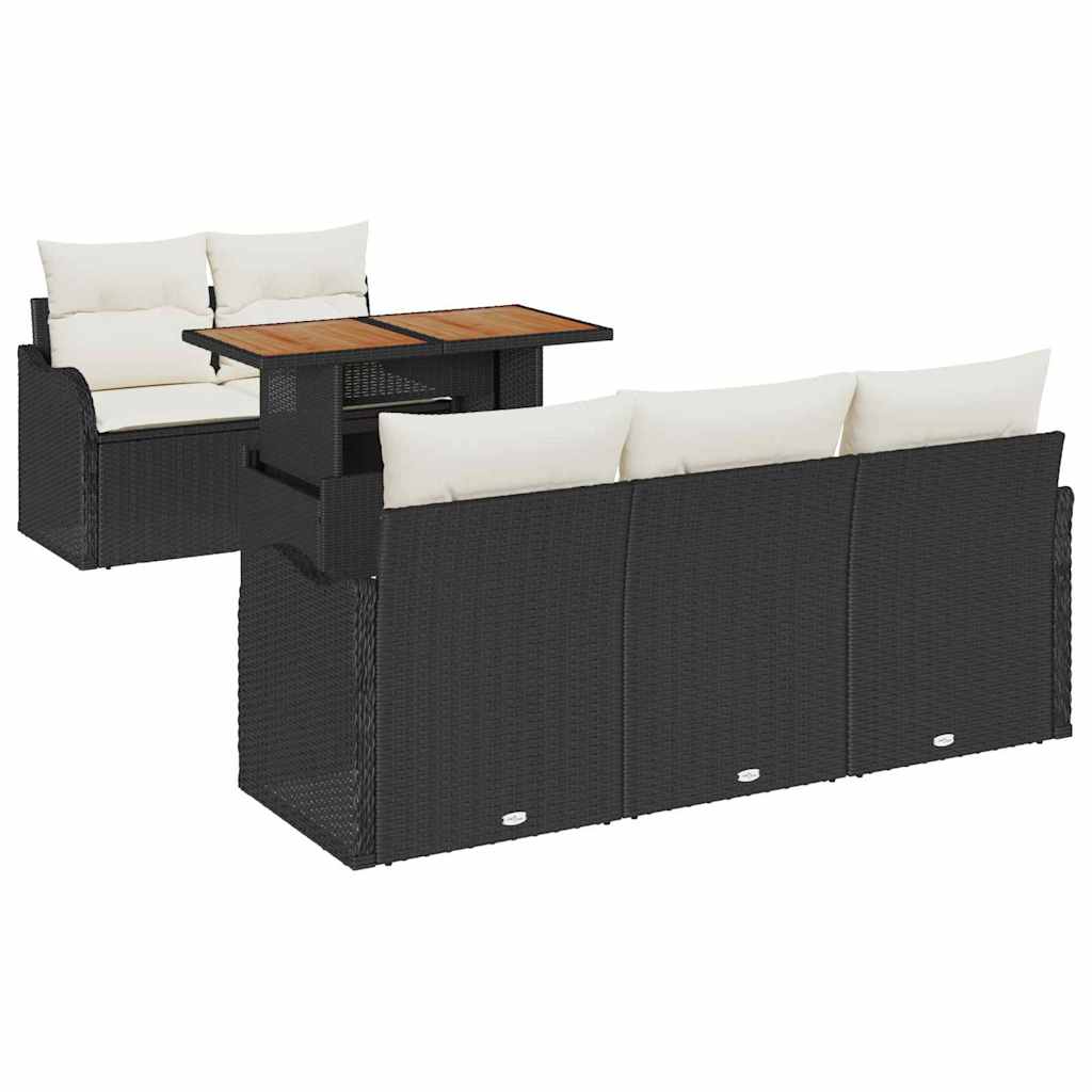 Kerti Kanapé Szett tárolóval 6 pcs Fekete Poli rattan