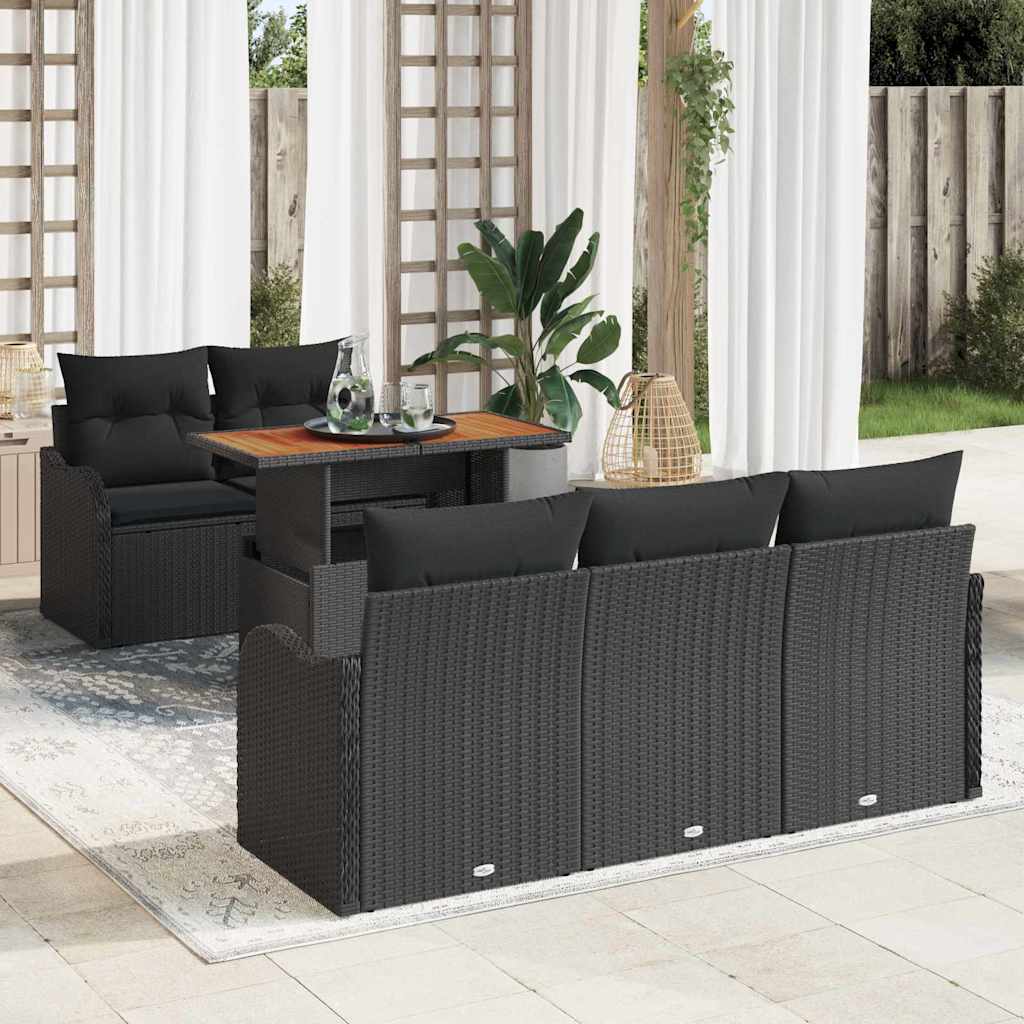 Kerti Kanapé Szett tárolóval 6 pcs Fekete Poli rattan