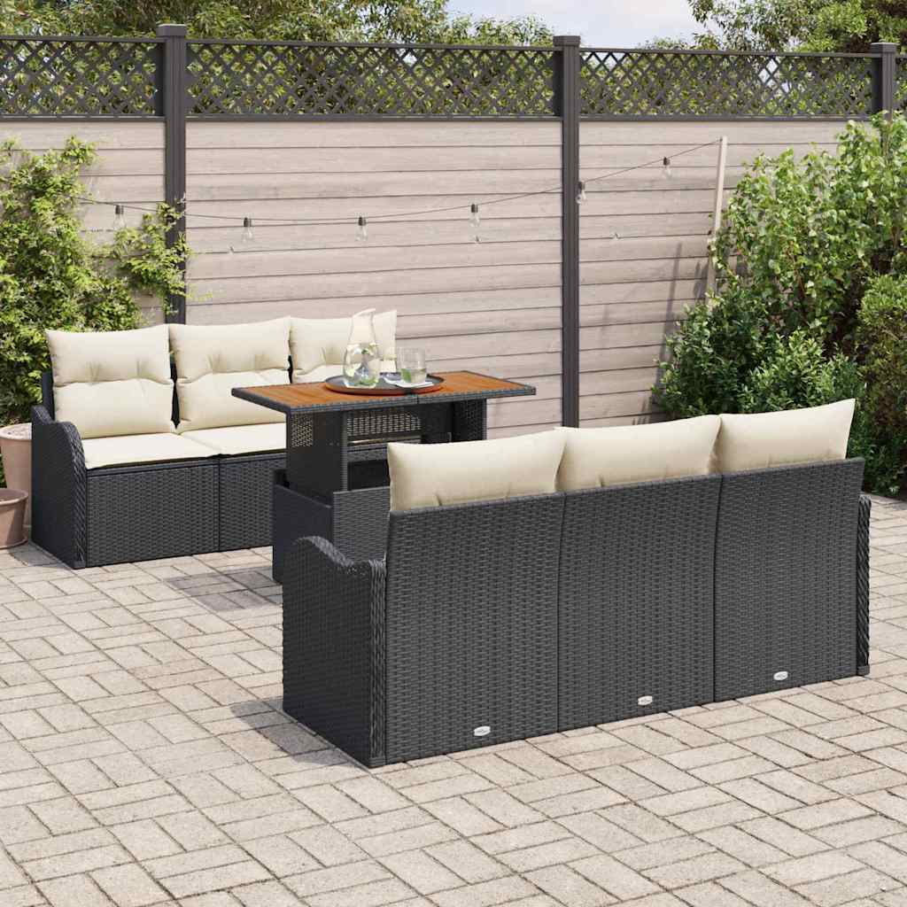 Kerti Kanapé Szett tárolóval 7 pcs Fekete Poli rattan