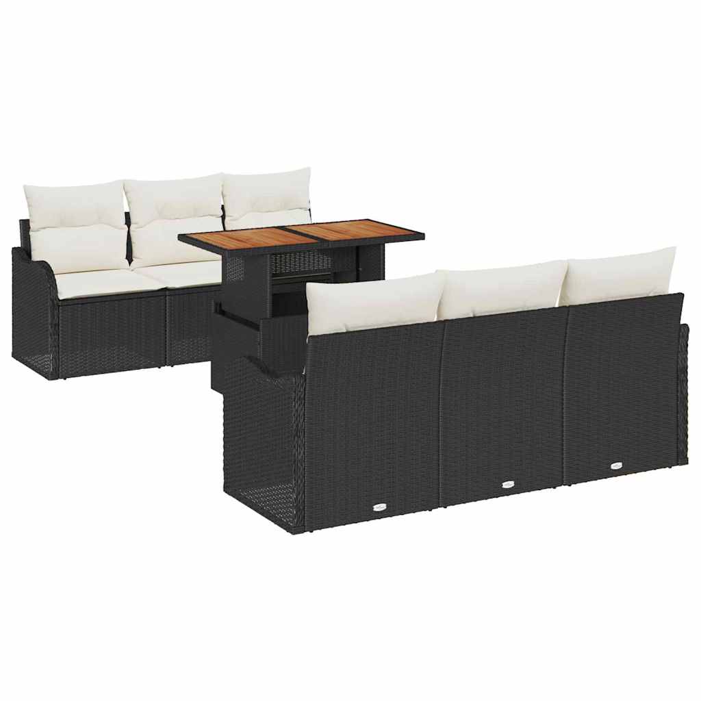 Kerti Kanapé Szett tárolóval 7 pcs Fekete Poli rattan