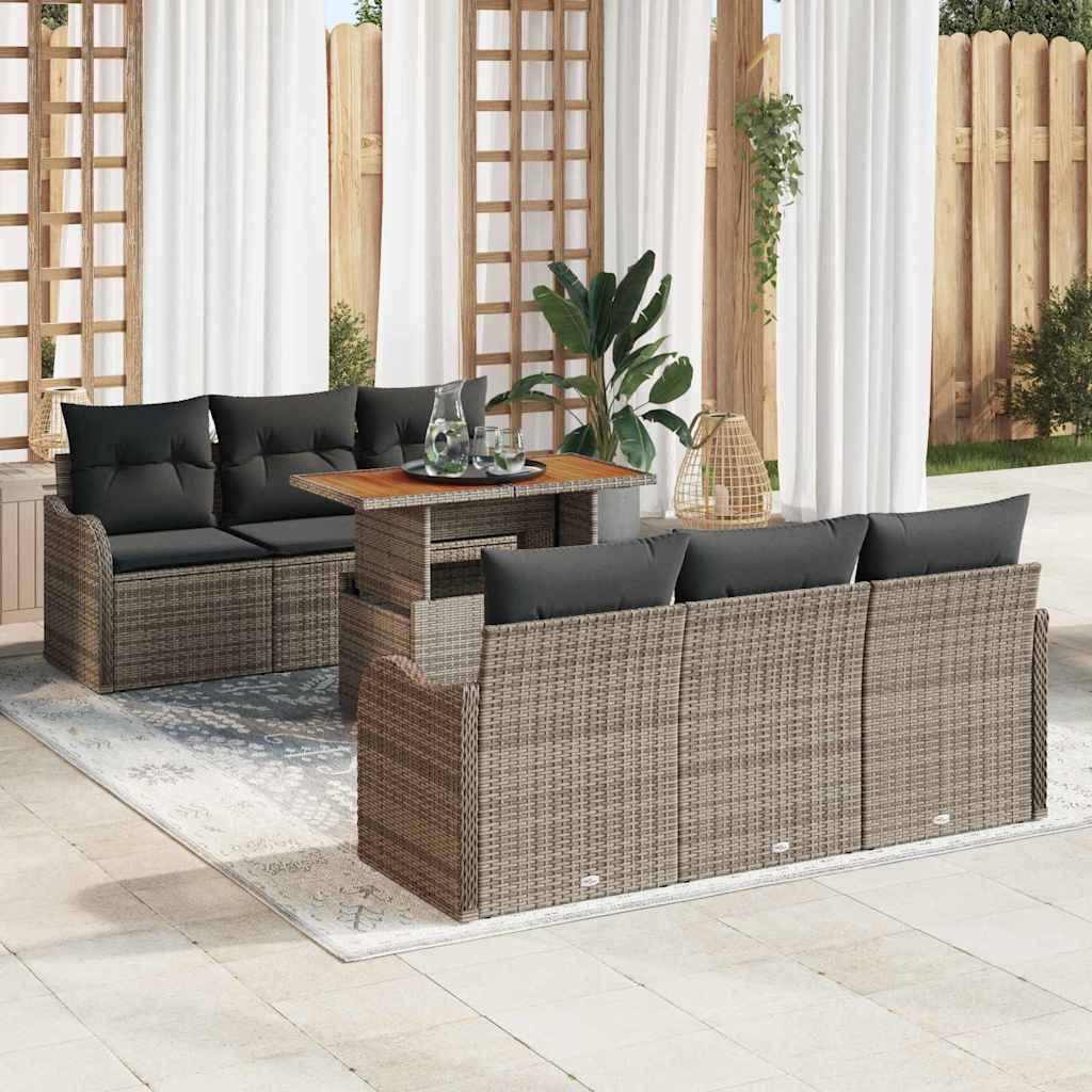Kerti Kanapé Szett tárolóval 7 pcs Szürke Poli rattan