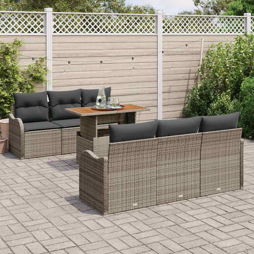 Kerti Kanapé Szett tárolóval 7 pcs Szürke Poli rattan