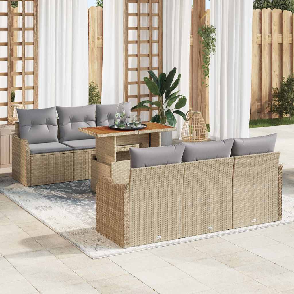 Kerti Kanapé Szett tárolóval 7 pcs Bézs Poli rattan