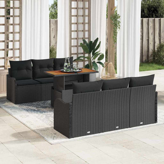 Kerti Kanapé Szett tárolóval 7 pcs Fekete Poli rattan
