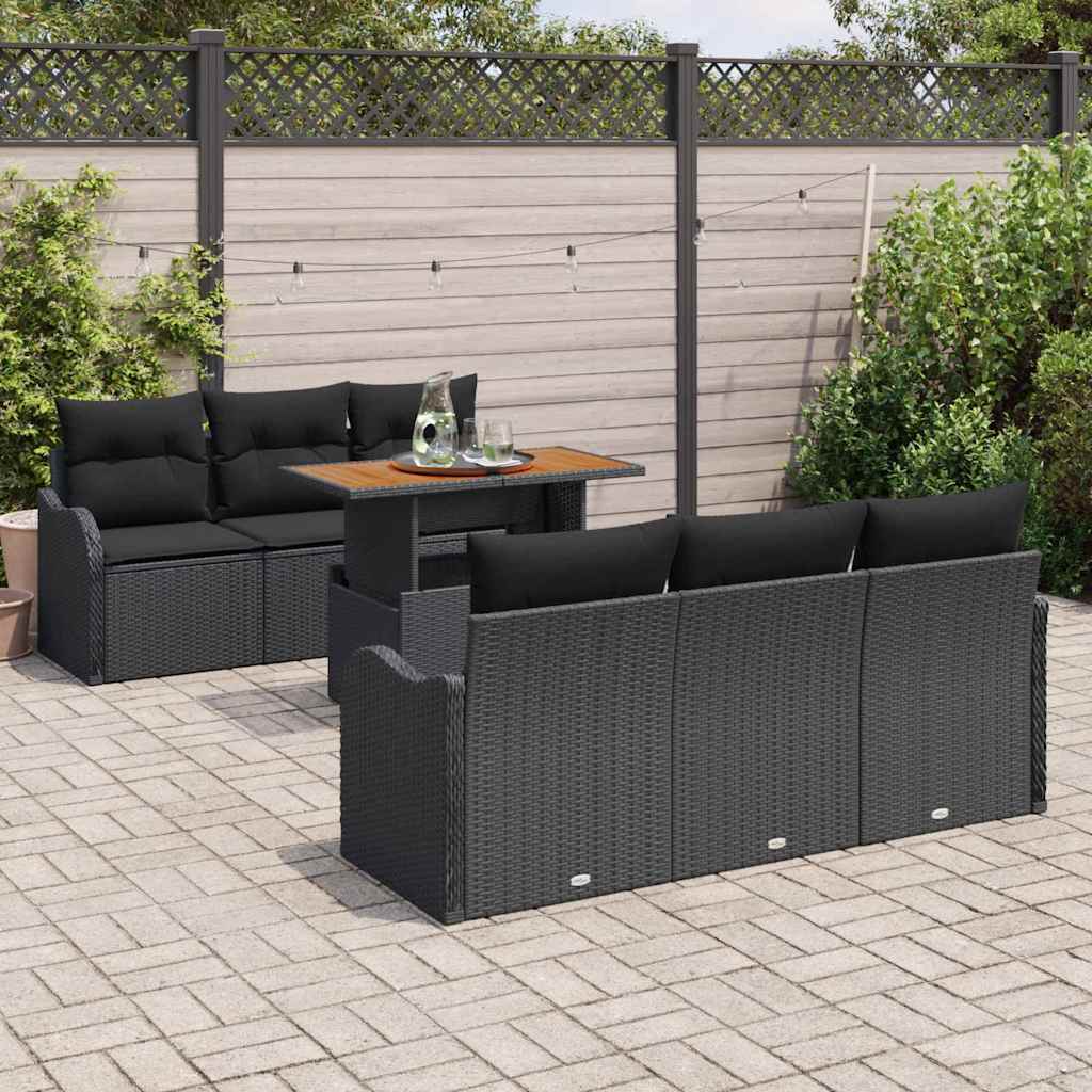 Kerti Kanapé Szett tárolóval 7 pcs Fekete Poli rattan