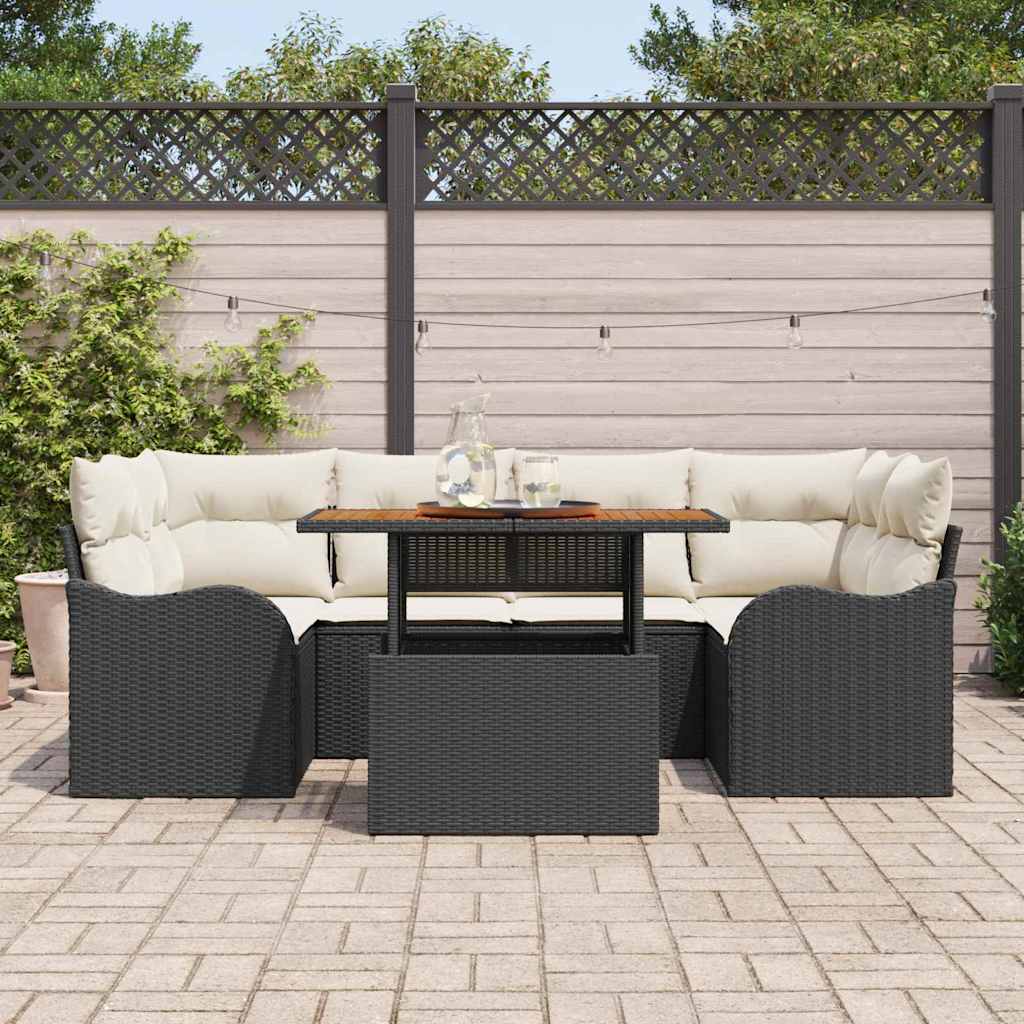 Kerti Kanapé Szett tárolóval 7 pcs Fekete Poli rattan