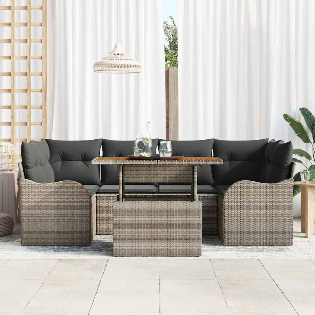 Kerti Kanapé Szett tárolóval 7 pcs Szürke Poli rattan