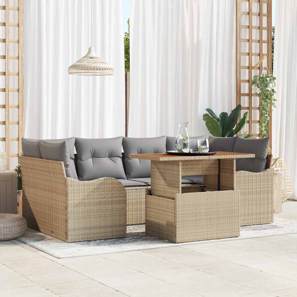 Kerti Kanapé Szett tárolóval 7 pcs Bézs Poli rattan