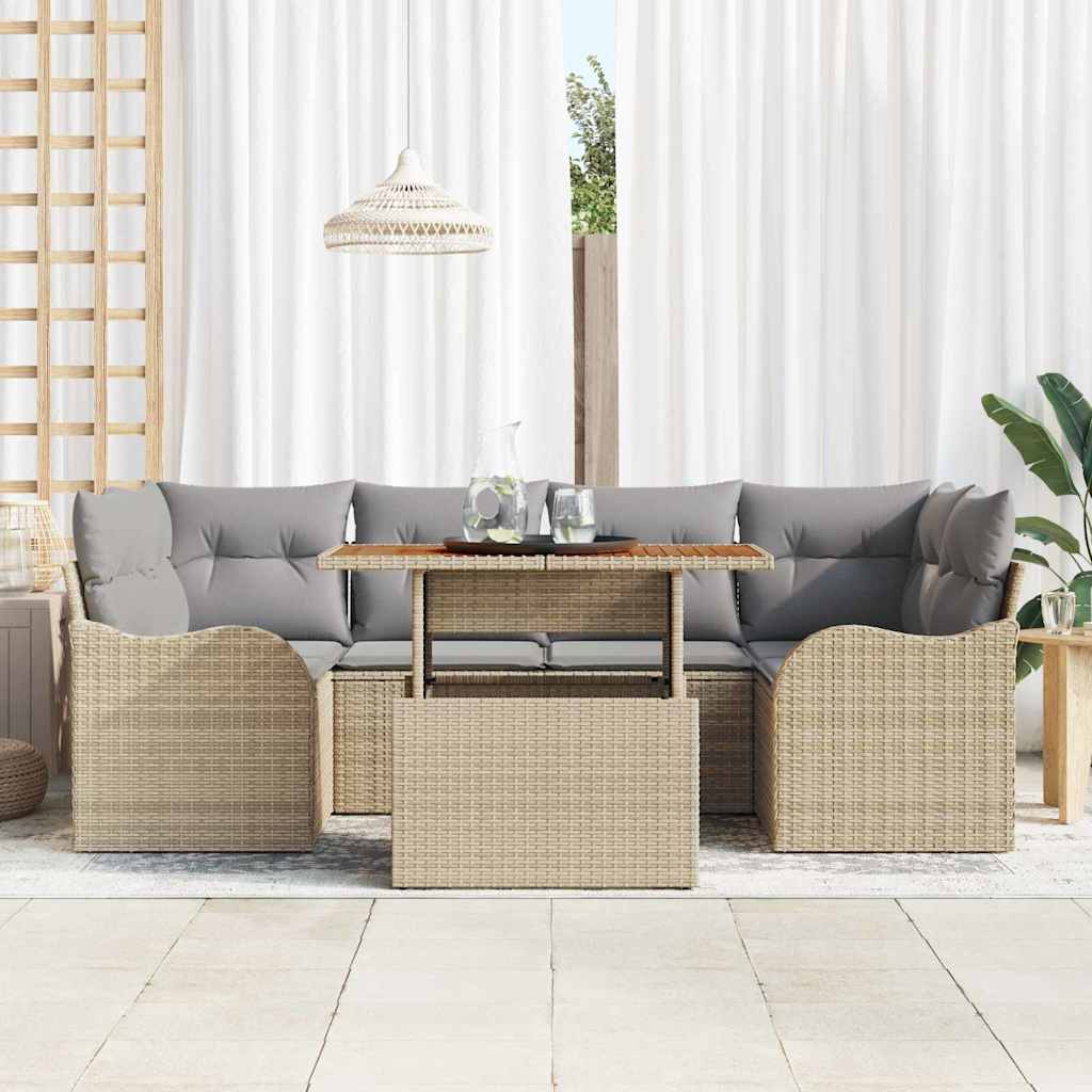 Kerti Kanapé Szett tárolóval 7 pcs Bézs Poli rattan