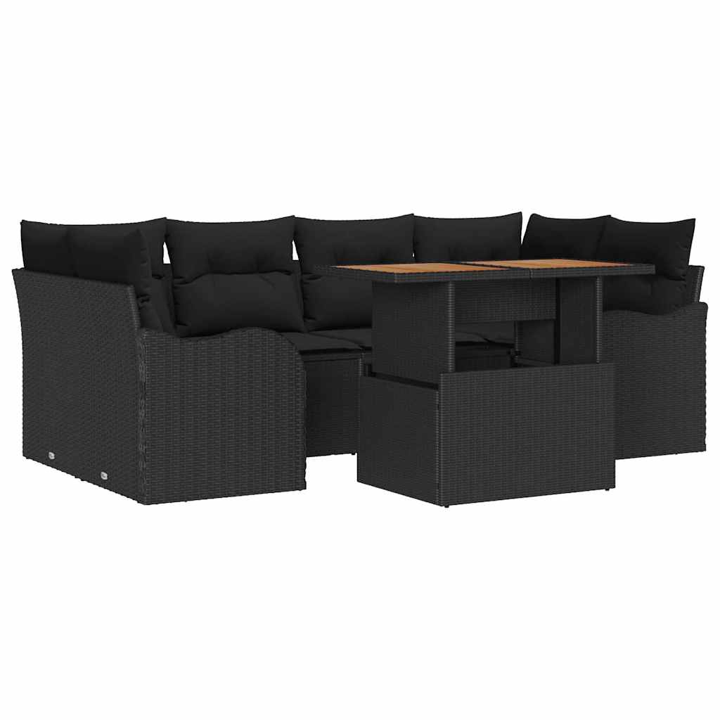 Kerti Kanapé Szett tárolóval 7 pcs Fekete Poli rattan