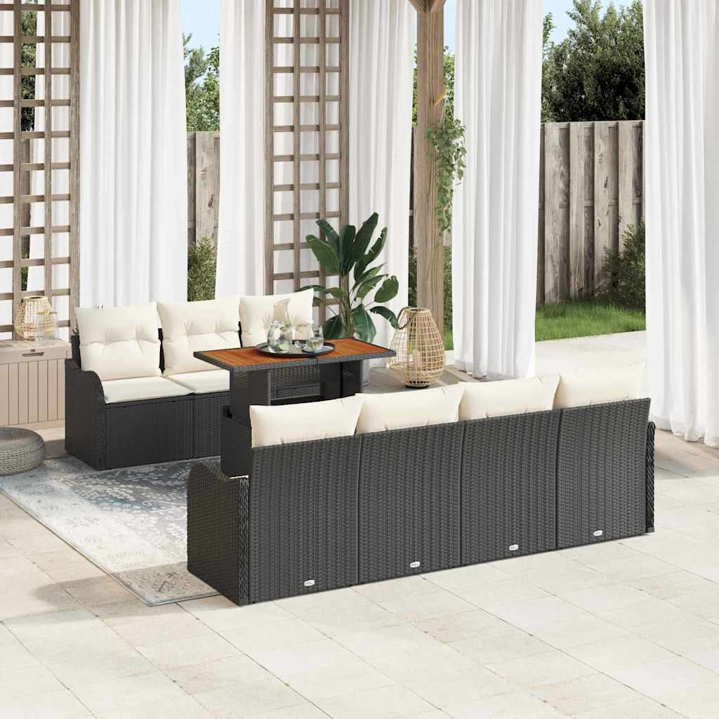 Kerti Kanapé Szett tárolóval 8 pcs Fekete Poli rattan