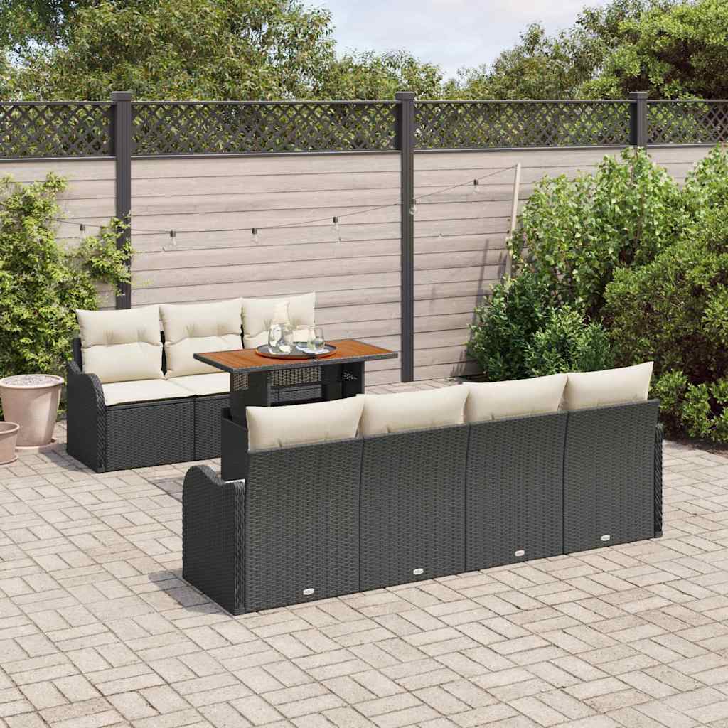 Kerti Kanapé Szett tárolóval 8 pcs Fekete Poli rattan